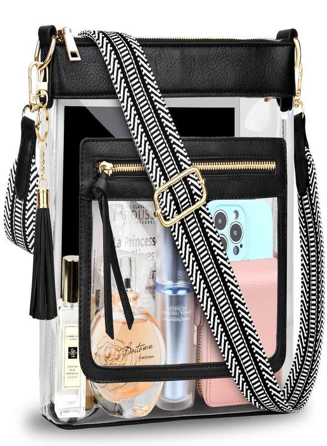BKNOOU Clear Purses for Women Clear Crossbody Bags Clear Bag for Stadium Events Approved Shoulder Bag for Concert, Black - Image 1