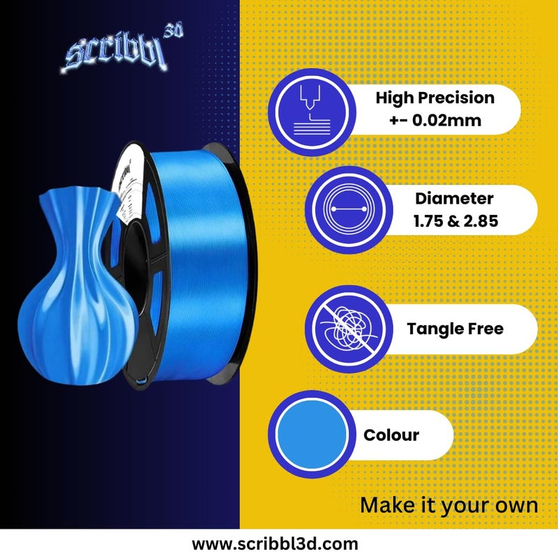 Scribbl3d Premium PLA Silk 1.75mm 3D Printing Filament| Dimensional Accuracy +- 0.02mm|Compatible with Most FDM Printers (Azure Blue) - Image 3