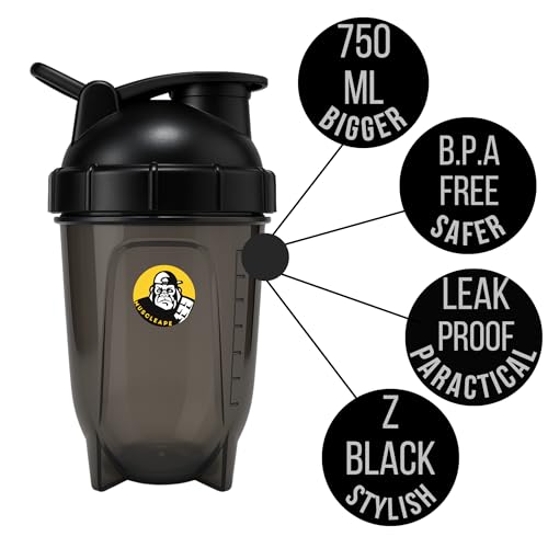 Muscleape Black Bullet Protein Shaker Bottle 760 ml – Leak-Proof, BPA-Free Gym Shaker with Mixing Ball & Measurement Scale, Ideal for Protein Shakes, Pre-Workout & Smoothies, for Men & Women - Image 2