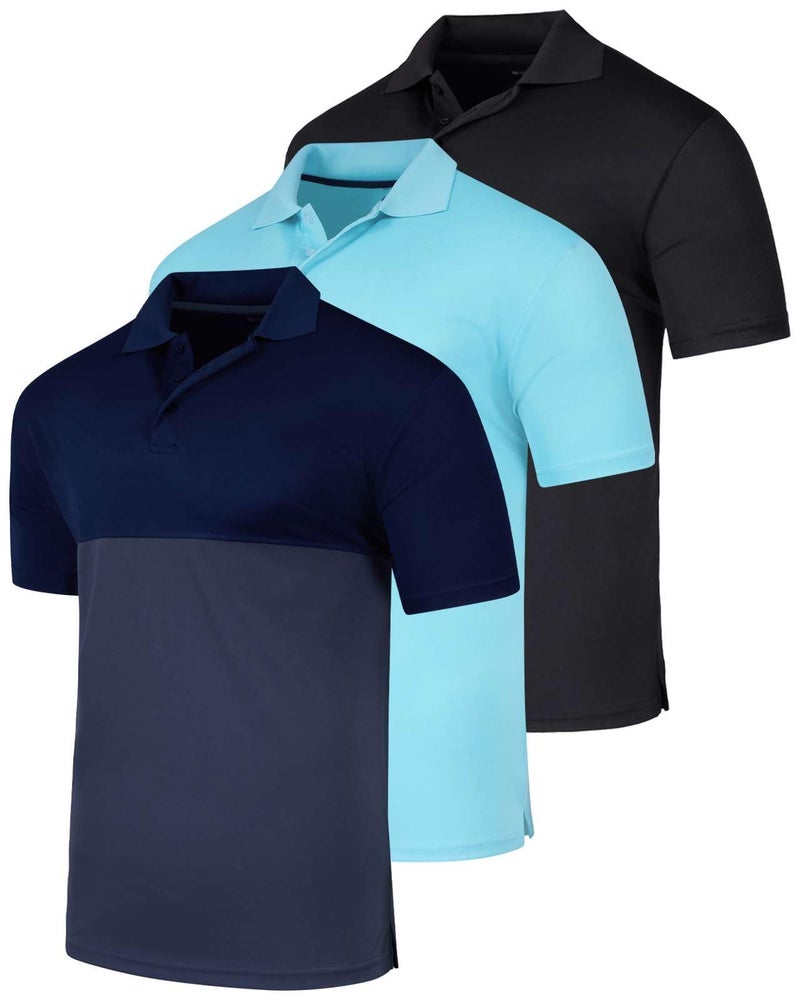 Real Essentials 3 Pack: Men's Short Sleeve Golf Polo Casual Workout Sports Cool Moisture Wicking Collared Shirt, Set G, X-Large