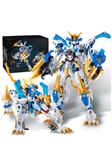 Mech Building Blocks Set, 2 In 1 White Tiger Transforming Robot Building Set, Converts to Tiger Model, Action Figure Toys, Robot Model Building Kit for Adults Kids Boys Ages 8+