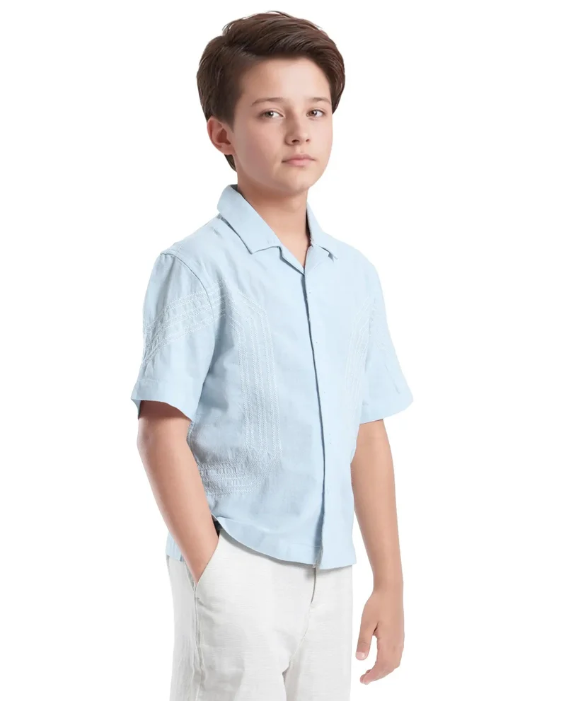 Rare Ones Rare Ones Kids Uno Blue Cotton Half Sleeve Solid Button Closure Regular Fit Shirt