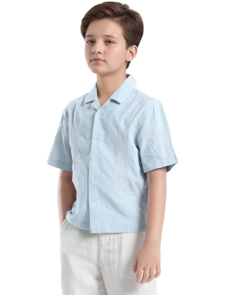 Rare Ones Rare Ones Kids Uno Blue Cotton Half Sleeve Solid Button Closure Regular Fit Shirt