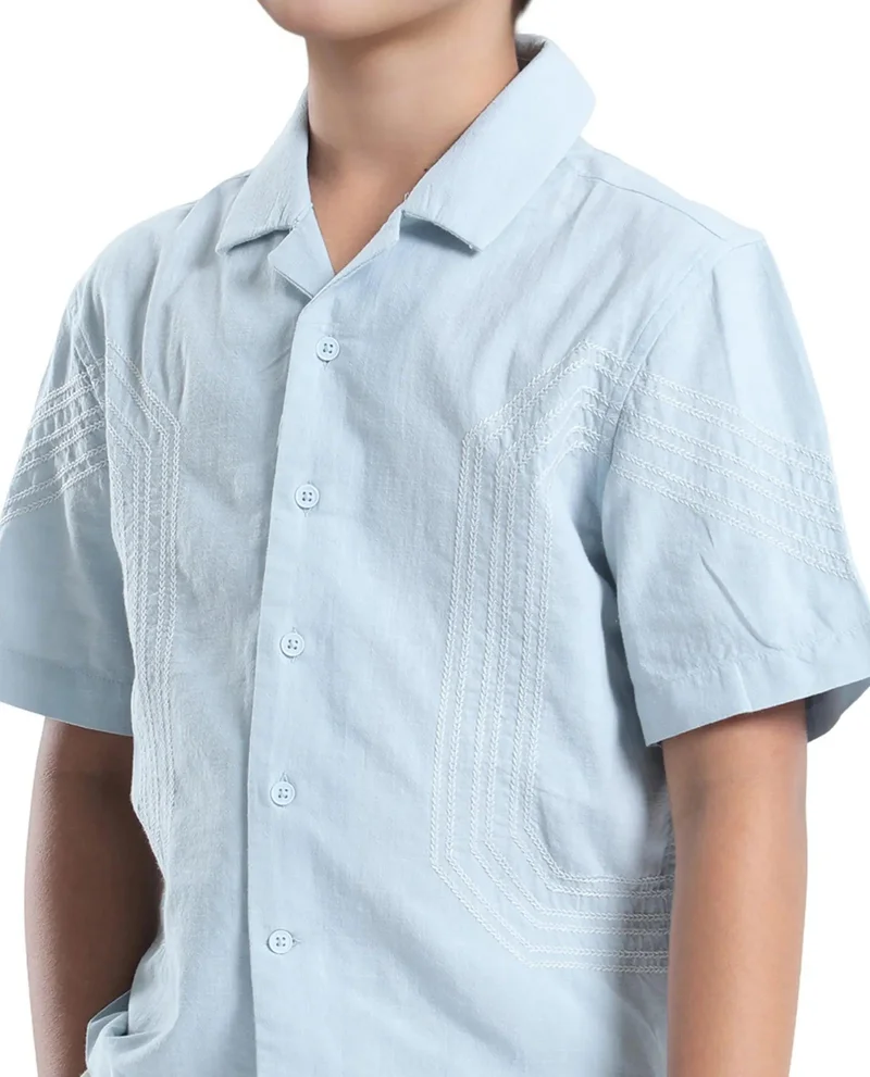 Rare Ones Rare Ones Kids Uno Blue Cotton Half Sleeve Solid Button Closure Regular Fit Shirt