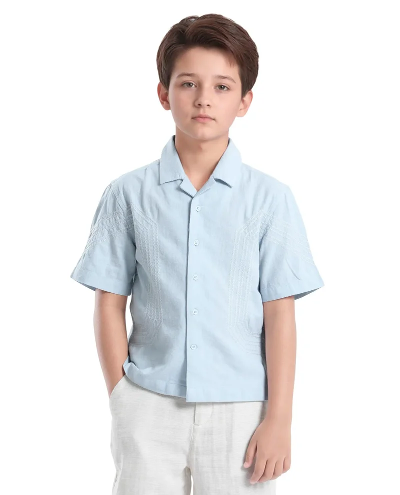 Rare Ones Rare Ones Kids Uno Blue Cotton Half Sleeve Solid Button Closure Regular Fit Shirt