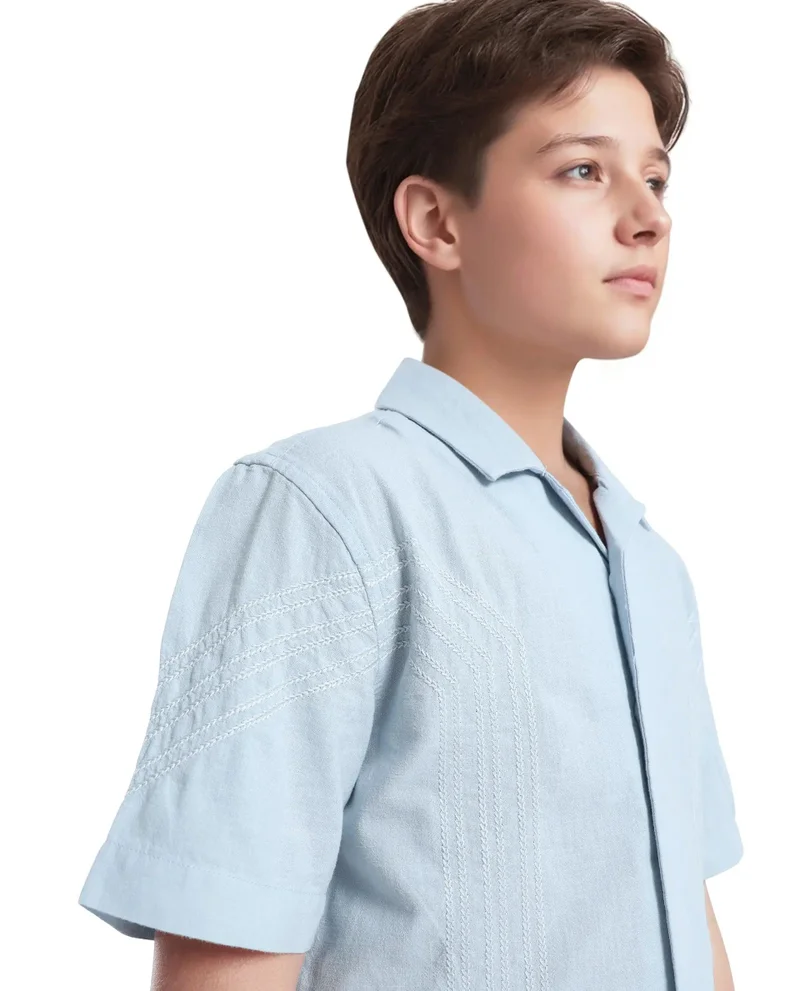 رير ونز Rare Ones Kids Uno Blue Cotton Half Sleeve Solid Button Closure Regular Fit Shirt