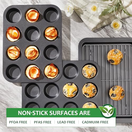 HONGBAKE Muffin Pan for Baking, Nonstick Cupcake Tin 12 Cup, 2 Pack Cup Cake Tray, Premium Cheesecake Pans, Dishwasher Safe - Dark Grey - Image 4