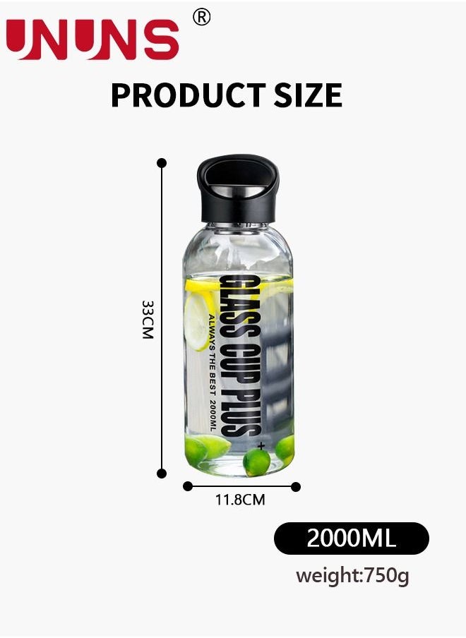 UNUNS - Glass Water Bottle,2000ML Portable Glass Drinking Bottle With Handle And Tea Leaks,With Protection Sleeve,BPA Free - Image 1