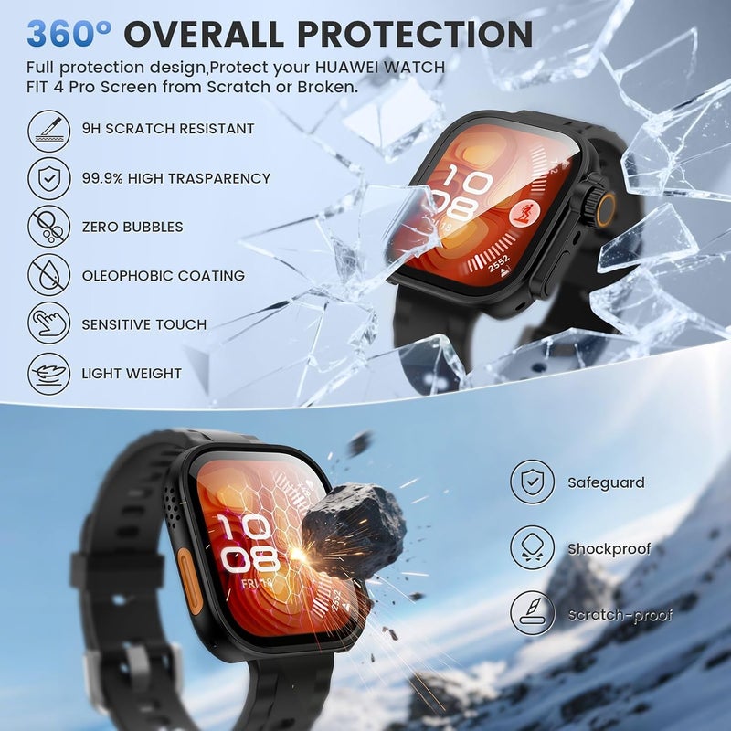 KASTWAVE Screen Protector Case for Huawei Watch Fit 4 PRO, 2Pcs Full Coverage Glass Case, All-around Anti-scratch Protection, HD Tempered Glass Screen Protector, Ultra-thin TPU, for Huawei Watch Fit 4 PRO - Image 4