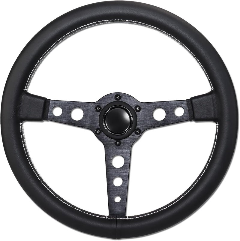 QYMOPAY 14in Racing Steering Wheel, Universal Leather Steering Wheel, Six Hole Black with Horn for MOMO Prototipo - Image 1