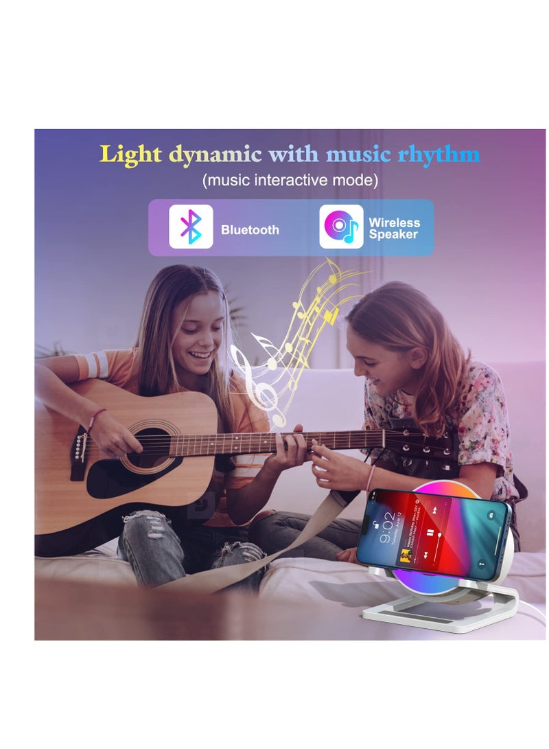 Excefore Night Lights Bluetooth Speaker, Wireless Charger 15W with Phone Holder, Room Decor, Touch Control Bedside Lamp Dimmable with Dynamic Colored Music Light, Gifts for Teenage Girls Boys  - Image 3