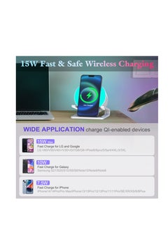 Excefore Night Lights Bluetooth Speaker, Wireless Charger 15W with Phone Holder, Room Decor, Touch Control Bedside Lamp Dimmable with Dynamic Colored Music Light, Gifts for Teenage Girls Boys  - Image 2
