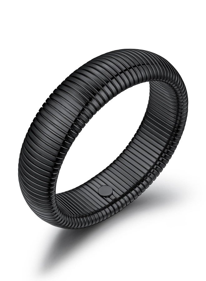 U7 Women Bangle Bracelets, 20mm Wide Stretch Bracelets Black Plated Wristband Bangle Bracelet, Chunky Round Cuff Bracelet - Image 1