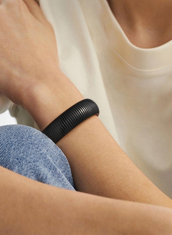 U7 Women Bangle Bracelets, 20mm Wide Stretch Bracelets Black Plated Wristband Bangle Bracelet, Chunky Round Cuff Bracelet - Image 2