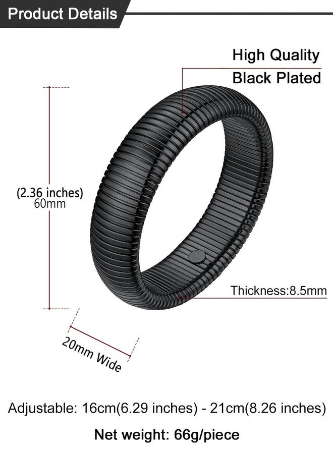 U7 Women Bangle Bracelets, 20mm Wide Stretch Bracelets Black Plated Wristband Bangle Bracelet, Chunky Round Cuff Bracelet - Image 5