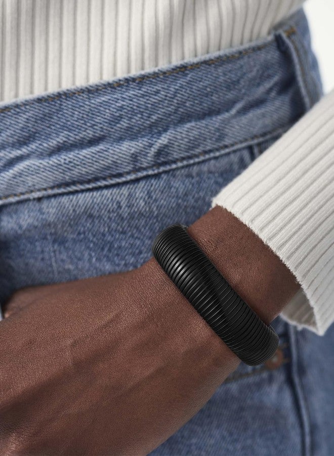 U7 Women Bangle Bracelets, 20mm Wide Stretch Bracelets Black Plated Wristband Bangle Bracelet, Chunky Round Cuff Bracelet - Image 3