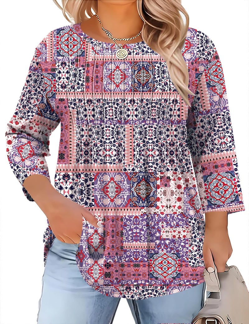 TFSDOD Plus Size Womens Blouses Blouses for Women Dressy Casual Spring Shirts for Women Blouse Pleated T Shirts - Image 1
