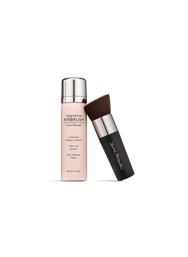 Jerome Alexander Magicminerals Airbrush Foundation By Jerome Alexander 2Pc Set With Airbrush Foundation And Kabuki Brush Spray Makeup With Antiaging Ingredients For Smooth Radiant Skin (Light Medium)  - Image 1