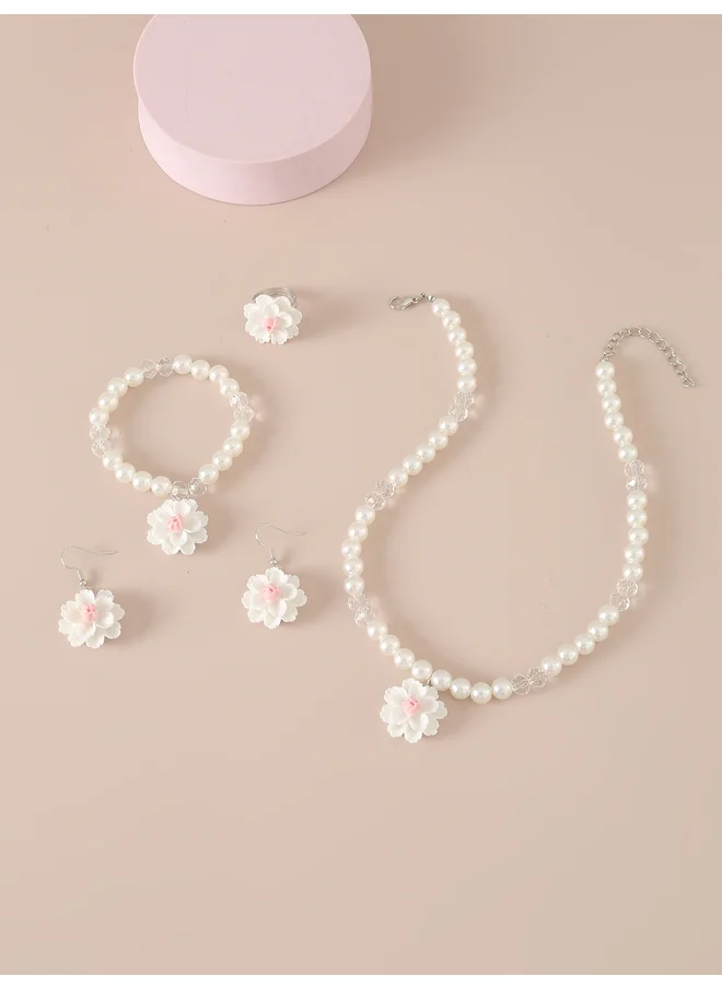 تايك تو Take Two Set of 4 - Pendant Faux Pearl Necklace, Bracelet, Earrings and Ring