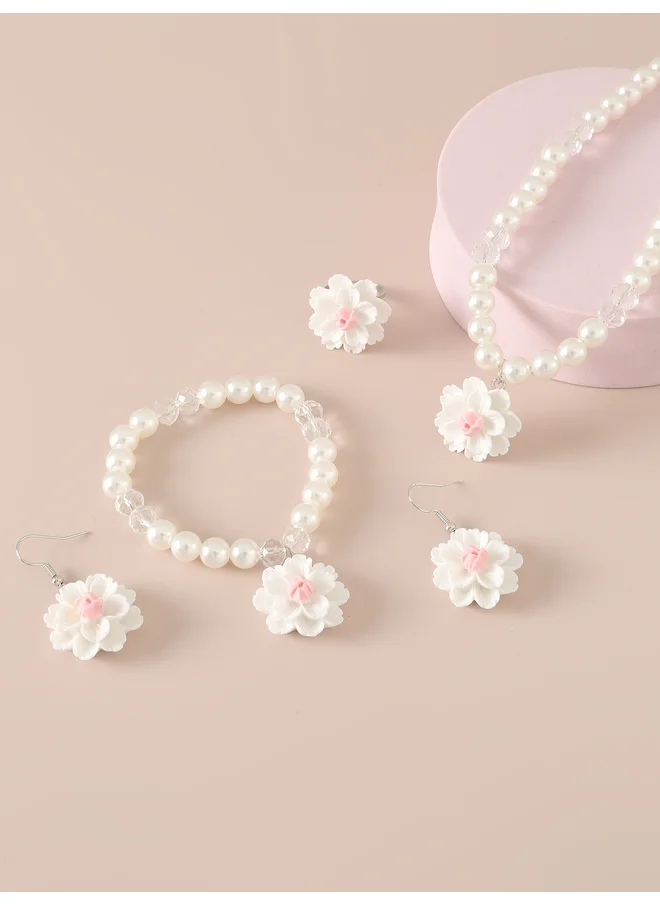 تايك تو Take Two Set of 4 - Pendant Faux Pearl Necklace, Bracelet, Earrings and Ring