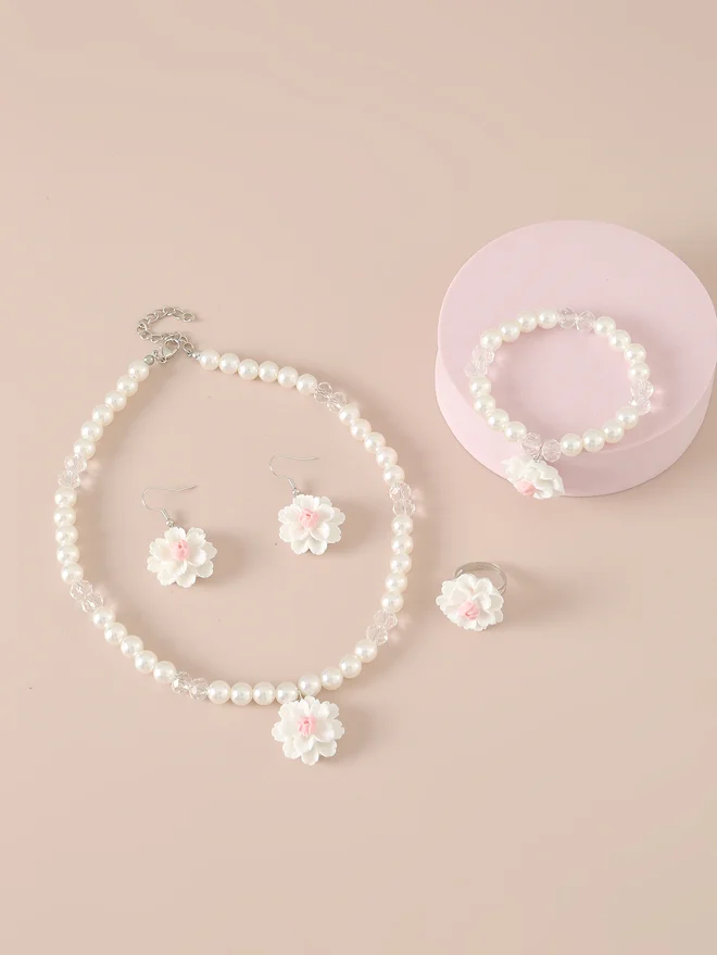 Take Two Take Two Set of 4 - Pendant Faux Pearl Necklace, Bracelet, Earrings and Ring