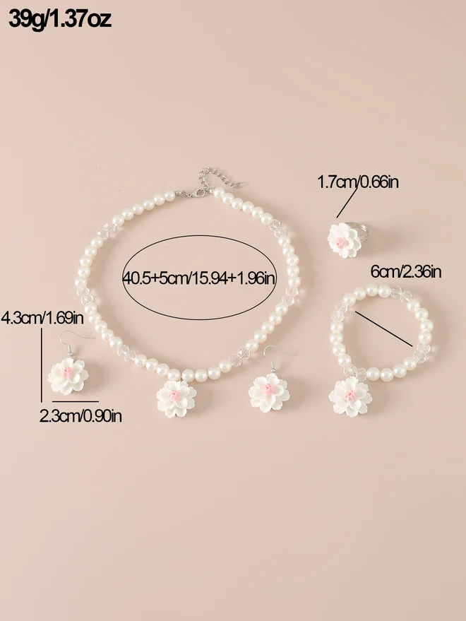 Take Two Take Two Set of 4 - Pendant Faux Pearl Necklace, Bracelet, Earrings and Ring