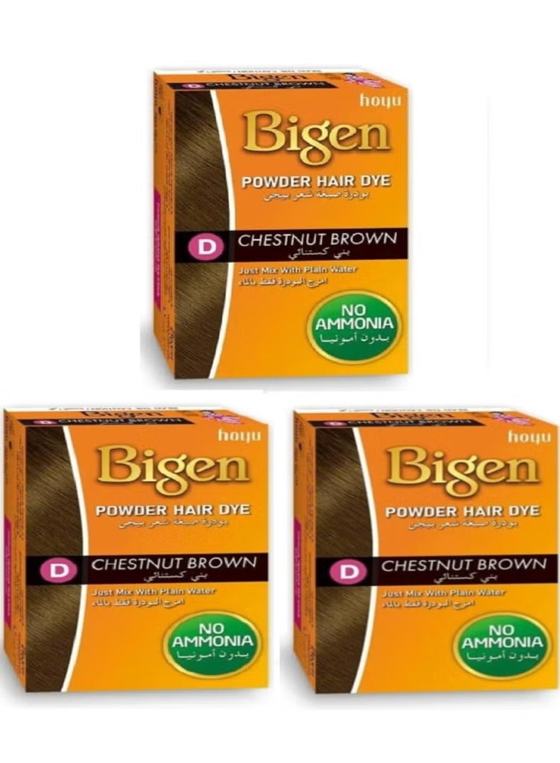 Bigen 3 Pieces of Chestnut Bbrown Hair Dye Powder 6g