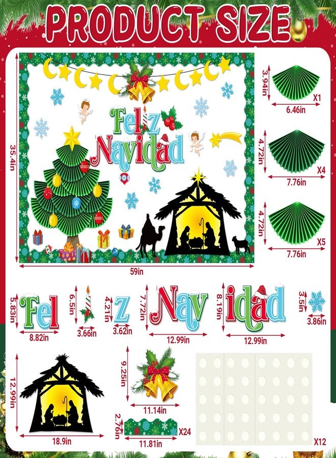 Funrous Christmas Bulletin Board Decorations Nativity Bulletin Board Set Feliz Navidad Spanish Christmas Decorations Nativity Scene Christian Religious Jesus Birth Cutout Border Church Sunday School - Image 2