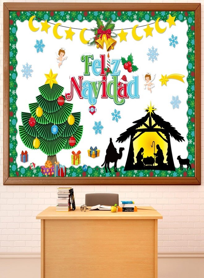 Funrous Christmas Bulletin Board Decorations Nativity Bulletin Board Set Feliz Navidad Spanish Christmas Decorations Nativity Scene Christian Religious Jesus Birth Cutout Border Church Sunday School - Image 1