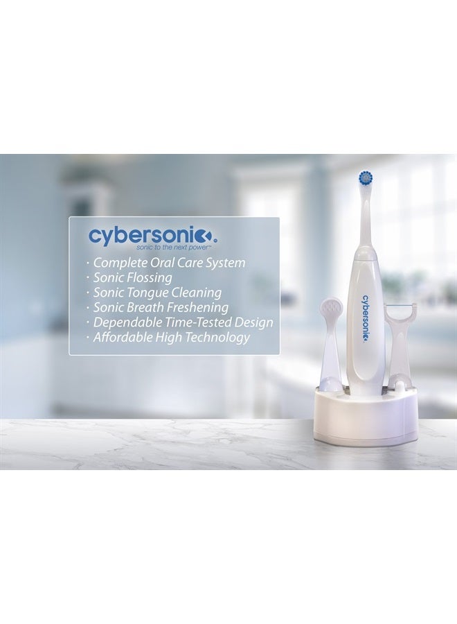 Cybersonic Classic Electric Toothbrush, Rechargable Power Toothbrush with Complete Dental Care Kit including Tongue Scraper and Floss Heads + 6 Replacement Brush Heads  - Image 3