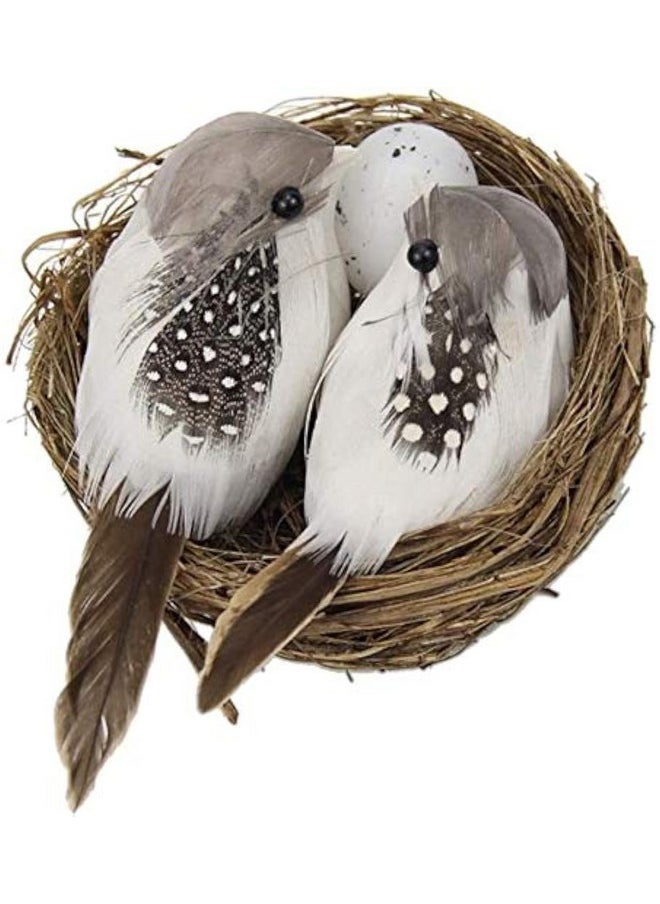 R H LIFESTYLE - Artificial Foam Feathered Mini Birds With Hay Nest & Eggs Ornaments, Diy Craft For Home Garden Lawn Decoration Party Accessories (9 X 7 X 5 Cm) Pack Of 1 - Image 1