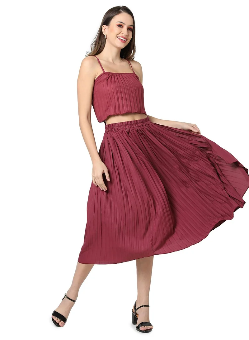 PINACOLADA  Women's Wine Red Pleated Co-Ord Set For Casual Wear | Shoulder Straps | Sleeveless | Pull On Closure | Co-Ords Designed With Comfort Fit For Woman & Girls for Women | Best Price UAE