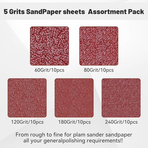 BAOSTC 1/4 Sandpaper Sheet,4-1/2"*5-1/2" Assorted 60-80-120-180-240,50PACK - Image 3