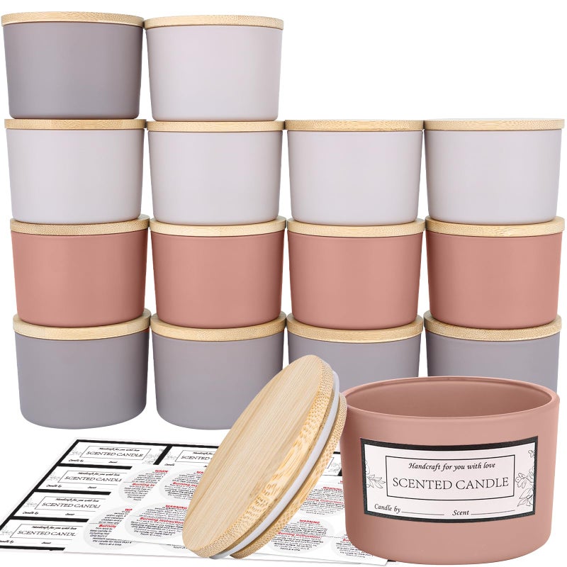 CONNOO 15 Pack 4oz Spring Glass Candle Jars with Airtight Bamboo Lids for Making Candles, Bulk Small Wide Mouth Empty Candle Containers with Sticky Warning Labels - Dishwasher Safe - Image 1