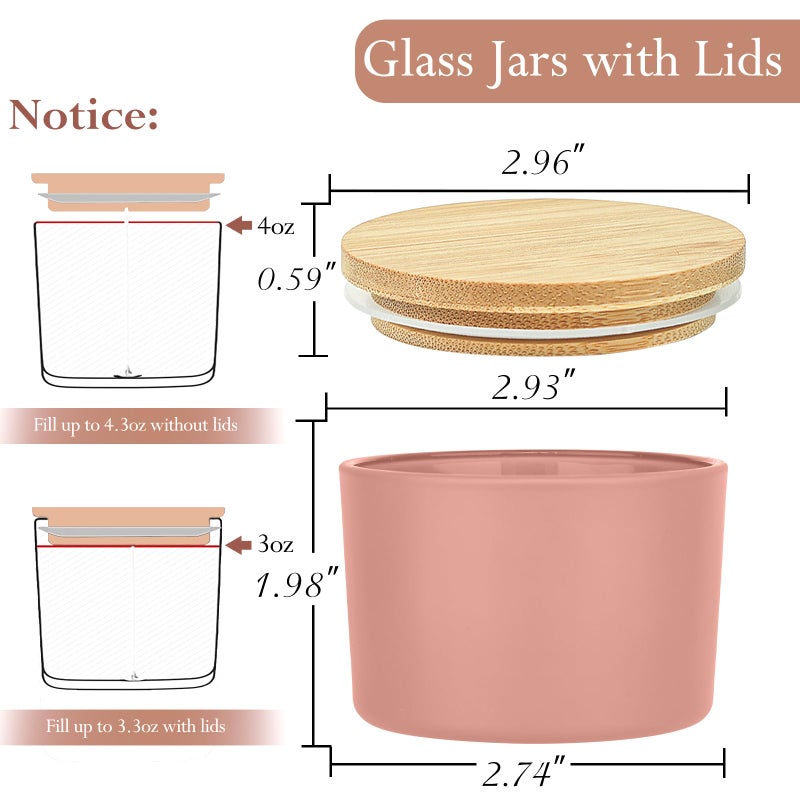 CONNOO 15 Pack 4oz Spring Glass Candle Jars with Airtight Bamboo Lids for Making Candles, Bulk Small Wide Mouth Empty Candle Containers with Sticky Warning Labels - Dishwasher Safe - Image 4