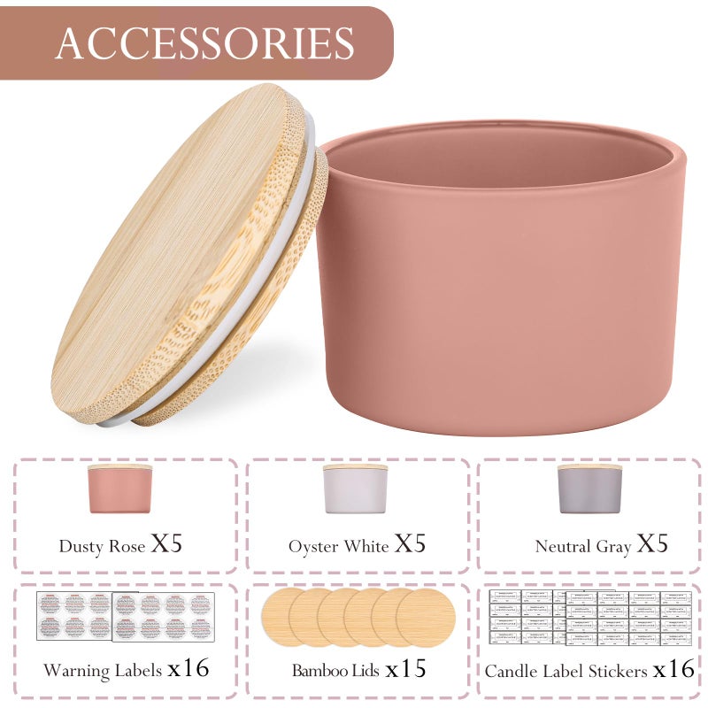 CONNOO 15 Pack 4oz Spring Glass Candle Jars with Airtight Bamboo Lids for Making Candles, Bulk Small Wide Mouth Empty Candle Containers with Sticky Warning Labels - Dishwasher Safe - Image 2
