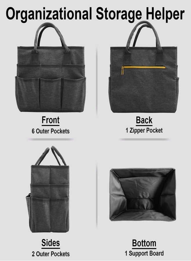 Cupohus Art Organizer Craft Storage Tote Bag with Pockets and Handles, Oxford Fabric Carrying Caddy for Teacher, Officer, Artist, Students, Traveler, and more -Grey - Image 4