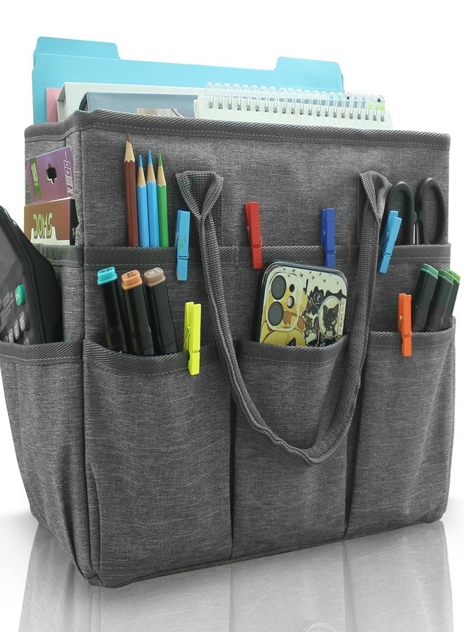 Cupohus Art Organizer Craft Storage Tote Bag with Pockets and Handles, Oxford Fabric Carrying Caddy for Teacher, Officer, Artist, Students, Traveler, and more -Grey - Image 1