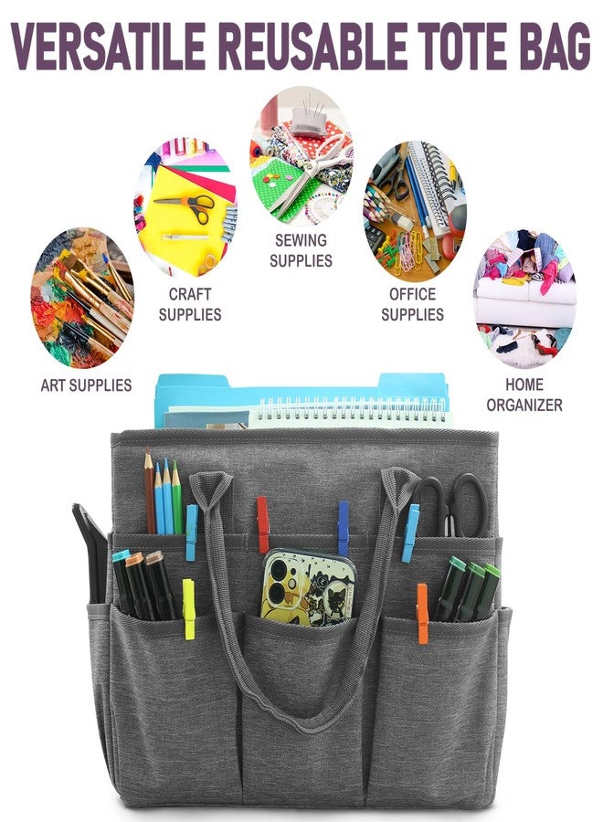 Cupohus Art Organizer Craft Storage Tote Bag with Pockets and Handles, Oxford Fabric Carrying Caddy for Teacher, Officer, Artist, Students, Traveler, and more -Grey - Image 2