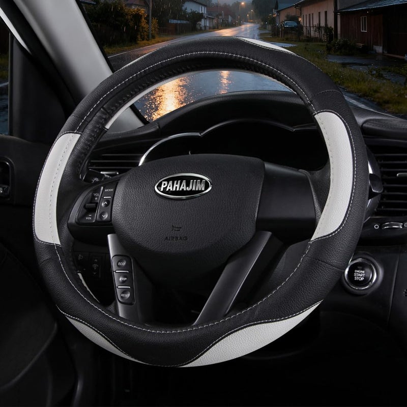 Coofig Car Steering Wheel Cover with Durable PU Leather, Universal 15 inch Fit for Car Truck SUV, Breathable Anti Slip Auto Steering Wheel Covers for Men and Women - Image 2