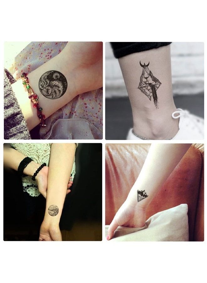 Hotoyannia - 62 Sheets Mountain Temporary Tattoos Stickers, Including Fake Tattoos Waterproof Fake Black Geometry Sun Star Moon Tree Triangle Sea Wave Tattoos, Semi Permanent Tattoos for Adult and Kids - Image 1