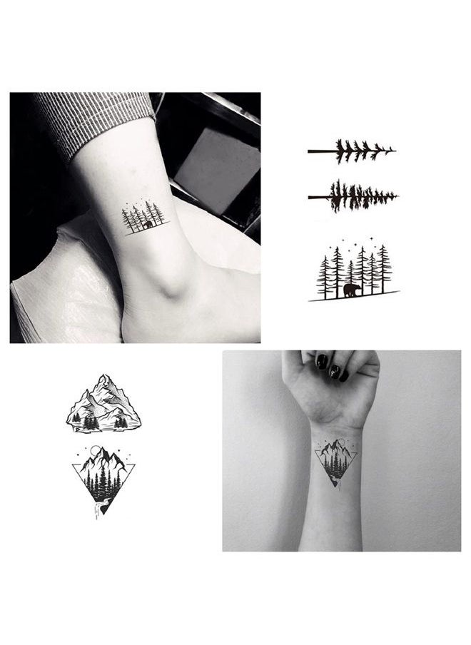 Hotoyannia - 62 Sheets Mountain Temporary Tattoos Stickers, Including Fake Tattoos Waterproof Fake Black Geometry Sun Star Moon Tree Triangle Sea Wave Tattoos, Semi Permanent Tattoos for Adult and Kids - Image 1