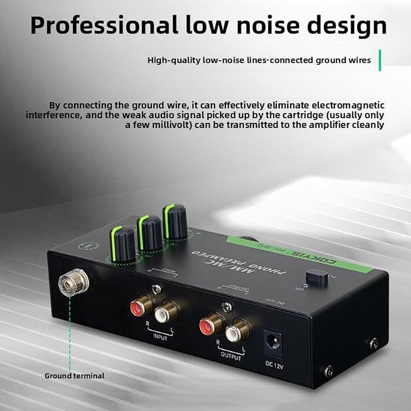 Fockety MM MC Phono Preamplifier with 3 Band EQ 5 Pin XLR Low Noise US Plug - Image 4