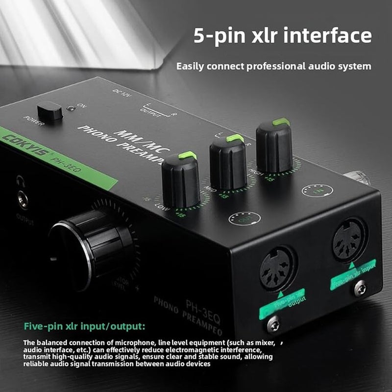 Fockety MM MC Phono Preamplifier with 3 Band EQ 5 Pin XLR Low Noise US Plug - Image 5