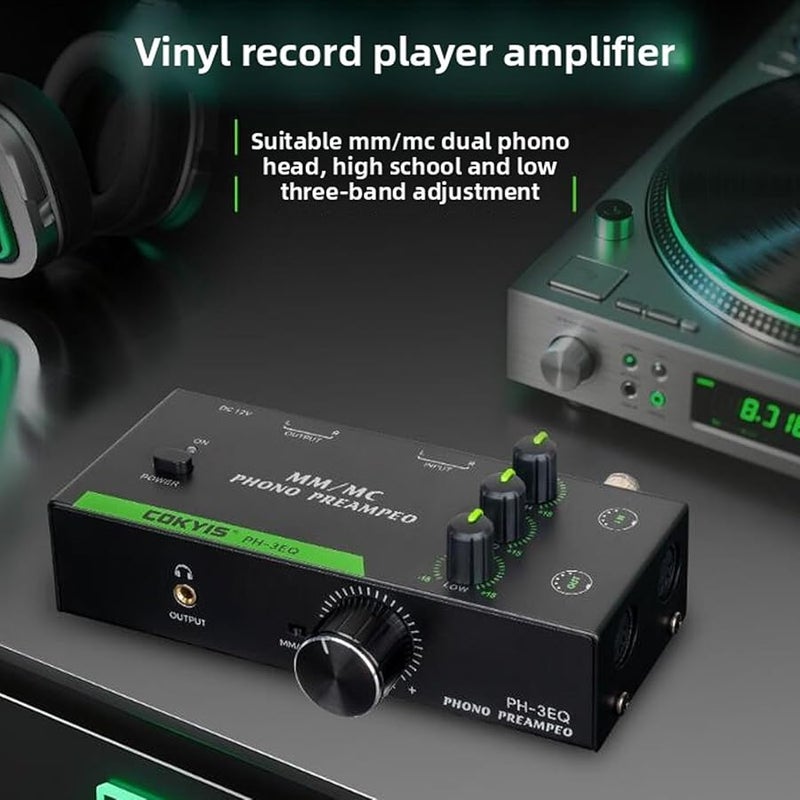 Fockety MM MC Phono Preamplifier with 3 Band EQ 5 Pin XLR Low Noise US Plug - Image 3