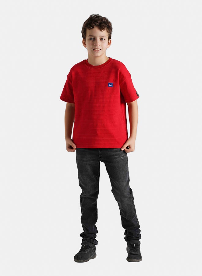 ريمينت تيشرت للاولاد بقماش قطن مقلم احمر - Image 2