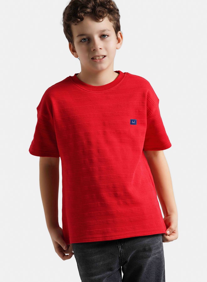 ريمينت تيشرت للاولاد بقماش قطن مقلم احمر - Image 1