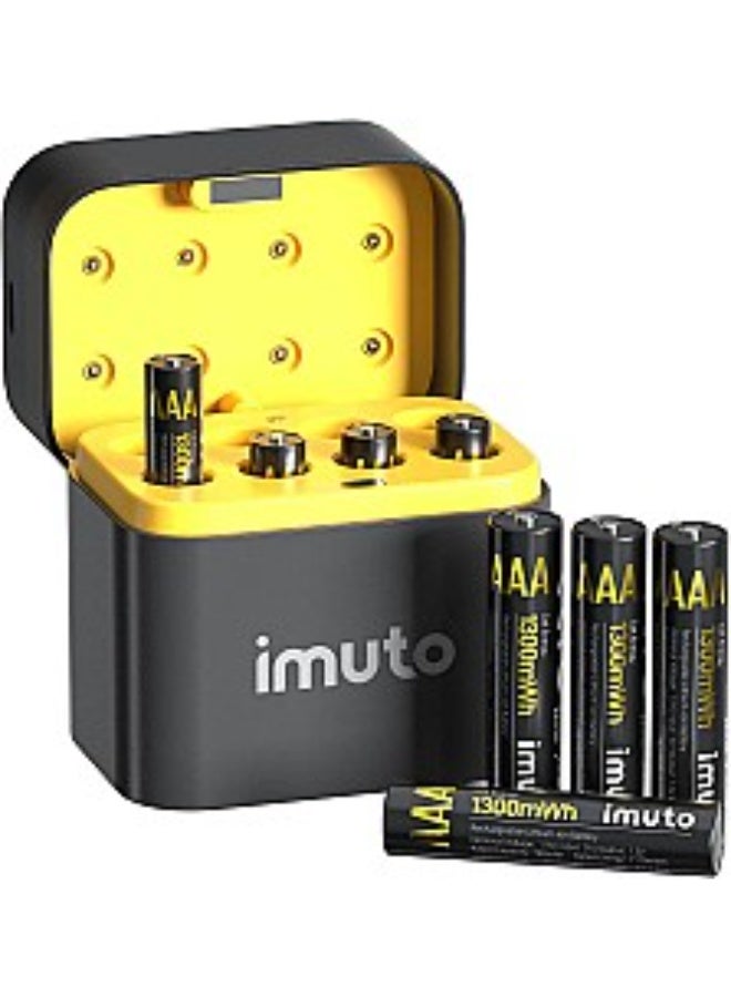 8 Slot AAA 1.5V Li-ion Rechargeable Battery Charger with 8 Rechargeable Batteries Included Smart USB Type-C Fast Charging Station for Remote Controls, Wireless Keyboards, Gaming Accessories, Cameras, Toys, and Everyday Electronic Devices - Image 1