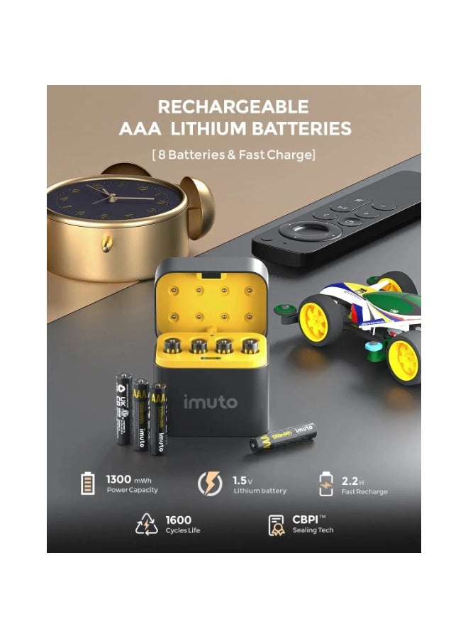 8 Slot AAA 1.5V Li-ion Rechargeable Battery Charger with 8 Rechargeable Batteries Included Smart USB Type-C Fast Charging Station for Remote Controls, Wireless Keyboards, Gaming Accessories, Cameras, Toys, and Everyday Electronic Devices - Image 2