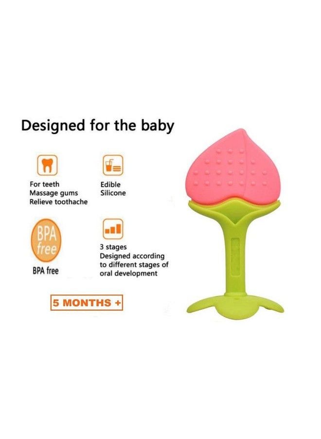 Tinny Tots - Baby Soft Silicone Fruit Shaped Teether Teething Toys For Baby Textured Molar Teeth Soother Massage Bpa Free; Infants Dental Care Baby Teether For Tooth Gum Pain Relief (Peach) - Image 1